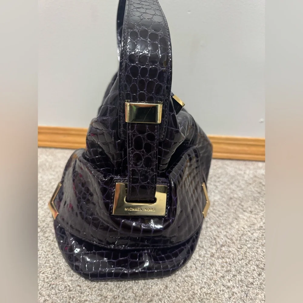 Michael Kors deep purple/black crocodile patent leather purse